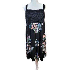 Soma Chemise Night Dress Womens XXL Black Floral Stretch Lace Buttery Soft Cozy
